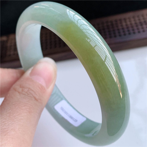 緬甸玉石翡翠手鐲子天然冰糯種正圈老坑黃翡綠色圓條翡翠手鐲