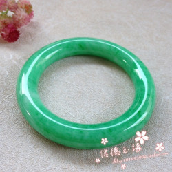 天然緬甸老坑陽綠翡翠手鐲 冰種飄花祖母帝王綠圓條翡翠玉手鐲