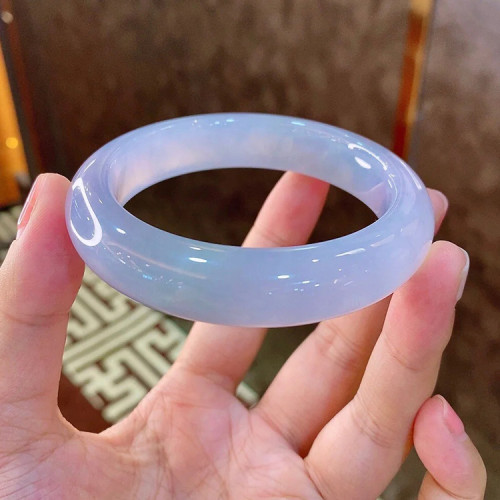 天然緬甸翡翠玉手鐲冰種飄花玉鐲子冰糯種翡翠手鐲正圈少女款