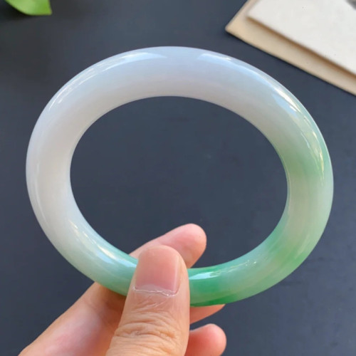 緬甸翡翠玉手鐲女天然翡翠手鐲女款冰糯種陽綠飄花紫羅蘭翡翠鐲子