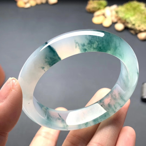 天然緬甸冰種飄花翡翠手鐲圓條老坑晴水玻璃種貴妃玉鐲子寬版