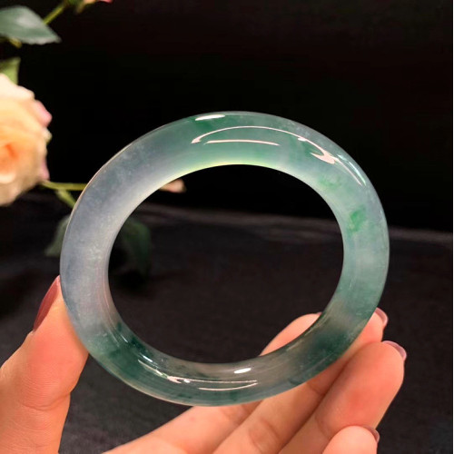 天然冰種飄綠花翡翠手鐲高級老坑緬甸圓條貴妃玉鐲子吊墜女款