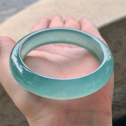 天然緬甸老坑翡翠手鐲冰種藍水正圈平安鐲翡翠手鐲56圈口女款