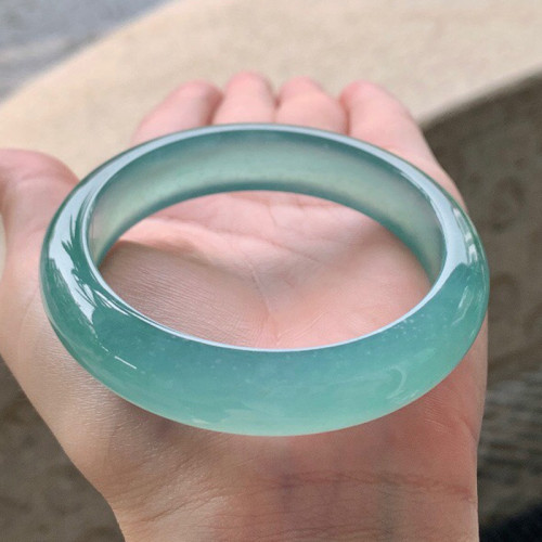 天然緬甸老坑翡翠手鐲冰種藍水正圈平安鐲翡翠手鐲56圈口女款