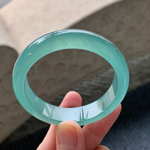 天然緬甸老坑翡翠手鐲冰種藍水正圈平安鐲翡翠手鐲56圈口女款