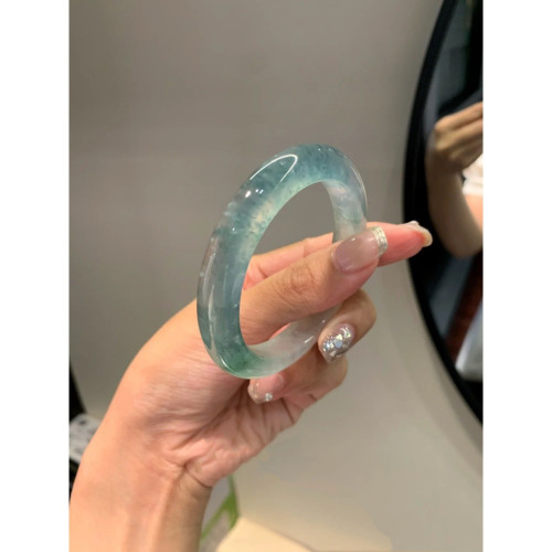 緬甸翡翠手鐲飄花翡翠藍花玉鐲冰種翡翠玉手鐲高級原石晴水底女款