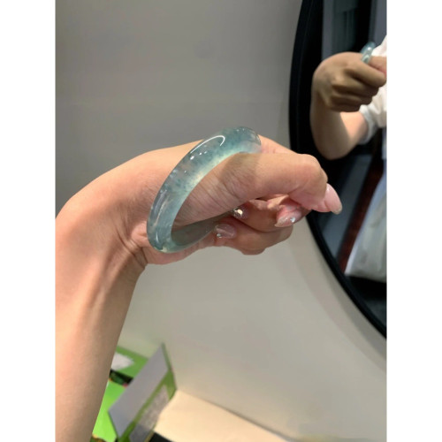 緬甸翡翠手鐲飄花翡翠藍花玉鐲冰種翡翠玉手鐲高級原石晴水底女款