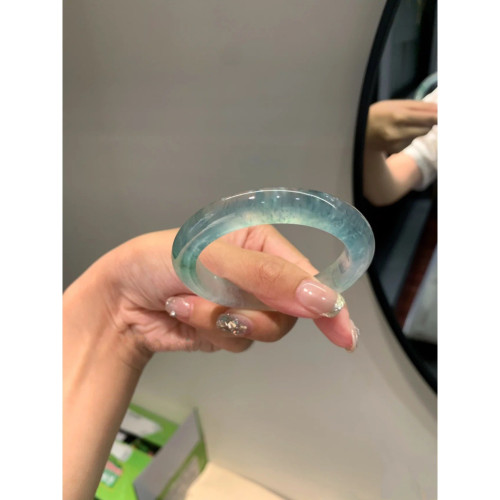 緬甸翡翠手鐲飄花翡翠藍花玉鐲冰種翡翠玉手鐲高級原石晴水底女款