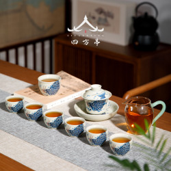 四方亭日式茶具套裝景德鎮三才蓋碗功夫茶杯茶碗錦鯉泡茶鯉魚創意