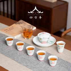 景德鎮手繪茶具套裝手工羊脂玉女士功夫蓋碗茶杯陶瓷輕奢下午茶