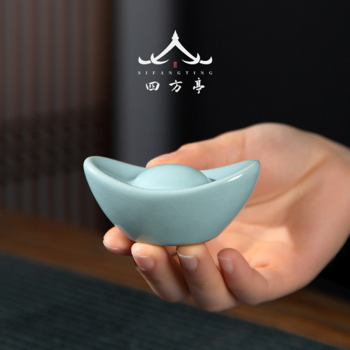 四方亭 茶寵擺件精品高級可養茶桌茶盤創意茶玩茶具配件汝窰兔子