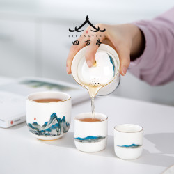 四方亭 千里江山旅行茶具快客杯戶外可攜式包一人茶具下午茶小套