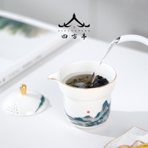 四方亭 千里江山旅行茶具快客杯戶外可攜式包一人茶具下午茶小套
