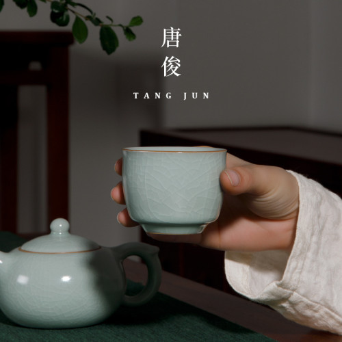 汝窰茶杯大號主人杯汝瓷開片可養功夫杯子陶瓷家用茶碗茶具個人
