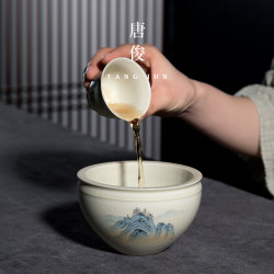 唐俊 茶洗杯洗小號茶缸建水茶具配件水盂茶渣桶陶瓷