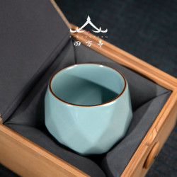 四方亭 汝窰創意茶杯主人杯陶瓷開片功夫茶具單杯個性杯子品茗杯