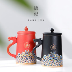 水杯辦公室杯子男士泡茶杯創意個人專用杯帶手柄蓋馬克杯國潮