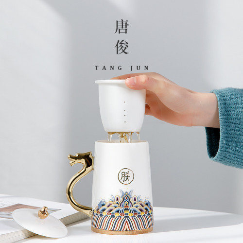 水杯辦公室杯子男士泡茶杯創意個人專用杯帶手柄蓋馬克杯國潮
