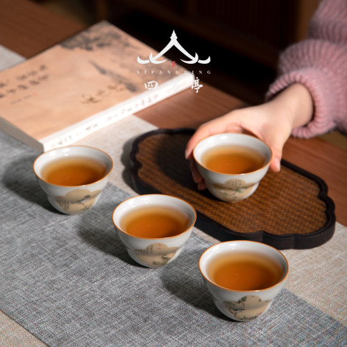汝窰茶杯開片可養景德鎮女士個人專用陶瓷喝茶高級單杯茶盞