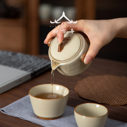 汝窰快客杯一壺二杯旅行茶具套裝喝茶可攜式旅遊茶杯個人專用茶壺