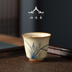 復古中式景德鎮開片單杯女主人杯陶瓷茶杯茶具品茗杯茶盞蘭花汝窰