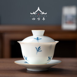 手繪蘭花蓋碗三才茶杯茶碗不燙手景德鎮泡茶單個高檔白瓷茶具套裝