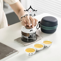 快客杯旅行茶具套裝可攜式功夫茶杯一人熊貓泡茶杯茶壺個人專用
