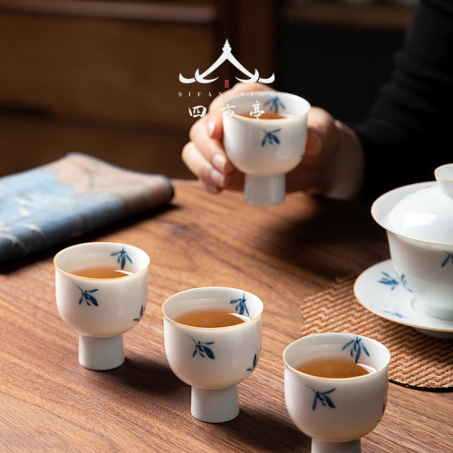 手繪茶杯陶瓷景德鎮女士主人杯陶瓷品茗杯單杯茶盞茶具蘭花高足