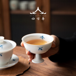 景德鎮手繪蘭花茶杯高足杯子品茗杯茶盞陶瓷功夫茶具喝茶主人杯