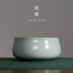唐俊汝窰大號茶洗茶杯套裝日式禪意特大水洗陶瓷開片功夫茶具配件