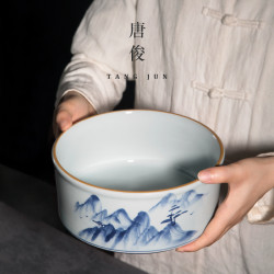 唐俊 景德鎮茶洗大號茶缸杯洗茶道配件中式水盂手繪