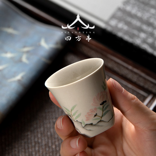 草木灰茶杯仿古家用小品茗杯陶瓷單杯復古功夫茶具喝茶客人杯套裝