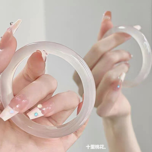 【】天然白月光手鐲玉鐲荔枝凍瑪瑙手鐲冰種玉鐲玉髓鐲子少女