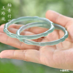 女款淺綠色節節遠山玉髓竹節手鐲黛油青綠冰種禮玉鐲【瑪瑙】