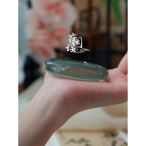 天然瑪瑙手鐲冰種庫里藍手鐲冰透天青凍玉石女款輕奢招財玉鐲玉髓