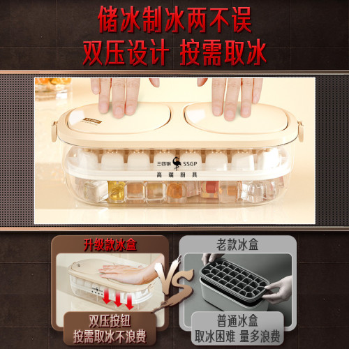 三四鋼 製冰盒大容量雙層製冰模具 冰格模家用廚房按壓凍冰塊模具