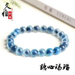 久雅珠寶 天然糖心瑪瑙手鏈 藍色 黃色瑪瑙圓珠手串 
