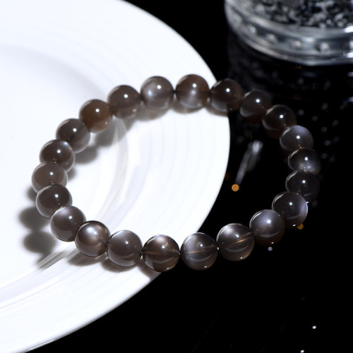 久雅水晶  天然7A級黑月光圓珠手串  黑色月光石散珠手鏈  