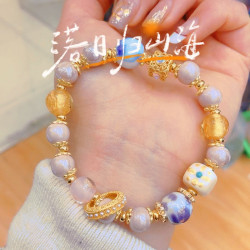 永韻小紅書新款香灰琉璃瓷手串好事生花男女手鏈九宮手鐲飾品禮物