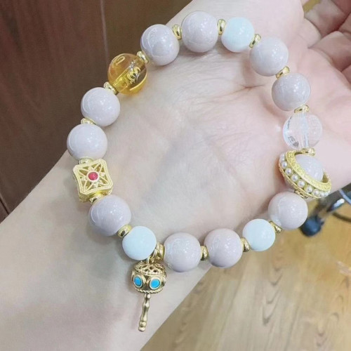 新中式紫琉璃蓮花手鏈女寺廟同款粉琉璃白蓮花甜美手串送閨蜜禮物