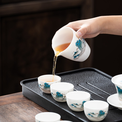 羊脂玉白瓷功夫茶具套裝家用蓋碗茶壺泡茶杯高檔禮盒商務禮品套裝