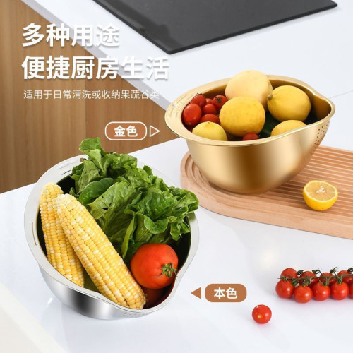 食品級廚房淘米神器304不鏽鋼家用水盆多功能瀝水細孔洗米洗菜籃