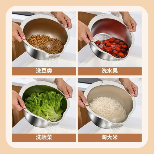食品級廚房淘米神器304不鏽鋼家用水盆多功能瀝水細孔洗米洗菜籃