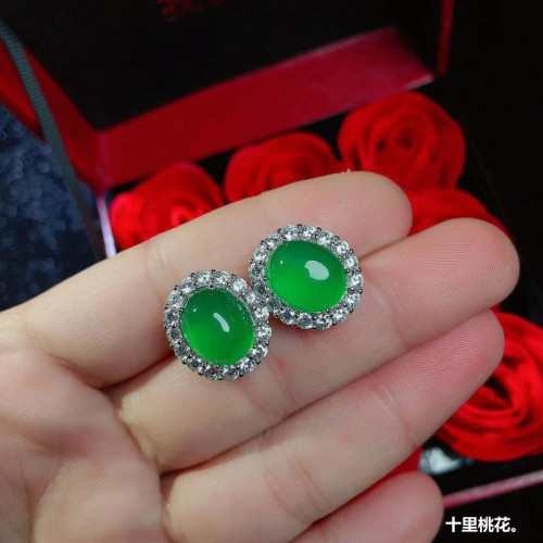 帝王綠翡翠手鐲耳釘滿鑽鑲嵌高冰大蛋面玉石氣質耳墜耳飾禮品