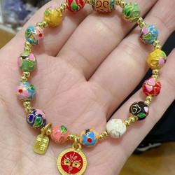北京國風景泰藍手串磨光珠子手工銅胎掐絲琺瑯高溫燒藍龍年手鏈女