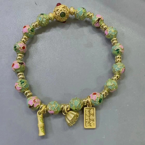 北京國風景泰藍手串磨光珠子手工銅胎掐絲琺瑯高溫燒藍龍年手鏈女