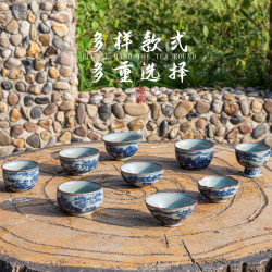 古青花瓷茶杯手繪作可養個人杯單杯大容量品茗杯復古簡約大氣茶盞