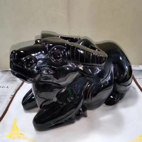 永韻珠寶  天然黑曜石臥牛黑墨玉生肖牛臥牛客廳辦公桌裝飾牛擺件