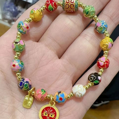 北京雍九尾狐粉瓷白瓷本命年桃花手串水晶轉運仙狐金箔財龍年手鏈