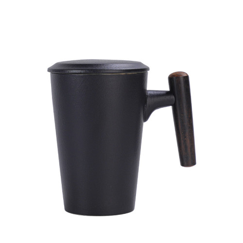 創意陶瓷木柄馬克杯帶蓋杯子家用水杯辦公室泡茶杯咖啡杯商務禮品